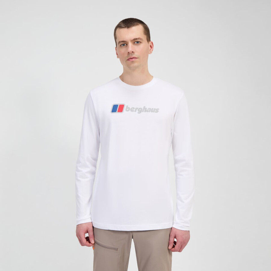 men s berghaus big logo long sleeve tee - white berghaus